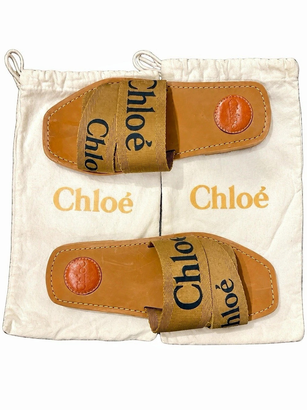 Chloé Woody Flat Slide Sandal Logo Slides Brown